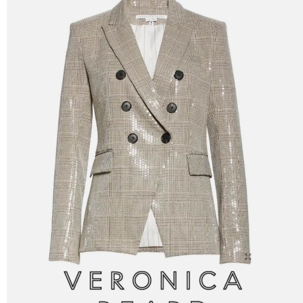 NWT Veronica Bears rare Sequin Plaid Miller Dickey Blazer. Size 12. MSRP $795